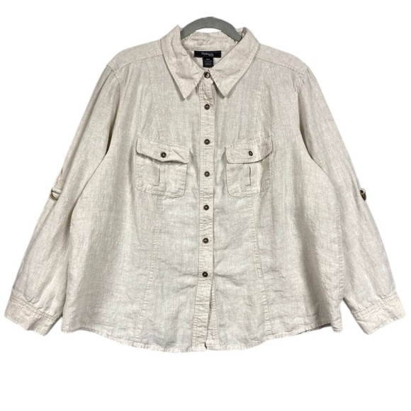 Style & Co. Tops - Style & Co 100% Linen Roll Tab Shacket Button Up Top Size 18W
